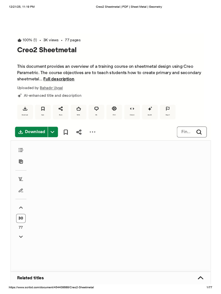 Creo Parametric Sheetmetal Training | PDF | Scribd | Sheet Metal