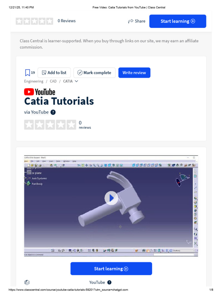 Free Video_ Catia Tutorials From YouTube _ Class Central | PDF | Computing