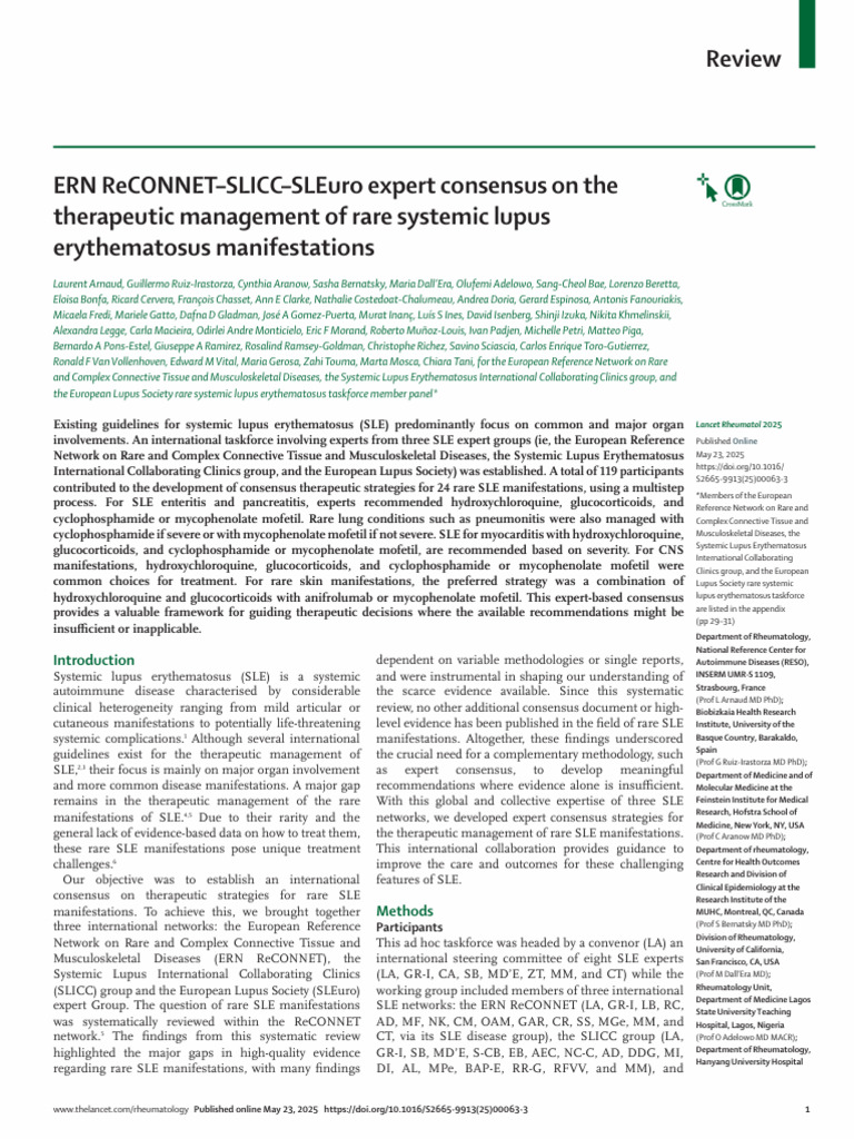 ERN ReCONNET SLICC SLEuro Expert Consensus on the Therapeutic ...