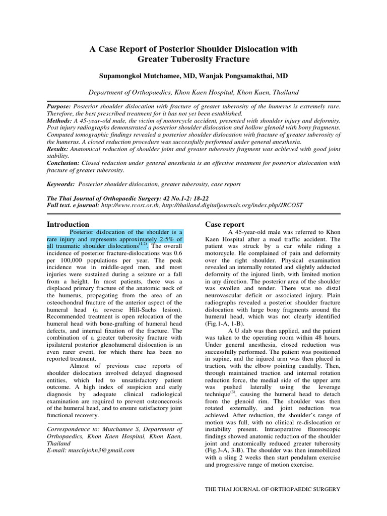 2018 - A Case Report of Posterior Shoulder Dislocation With Greater ...