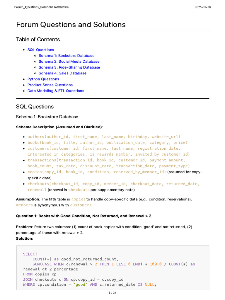Forum SQL & Python Questions Solutions | PDF | Performance Indicator ...