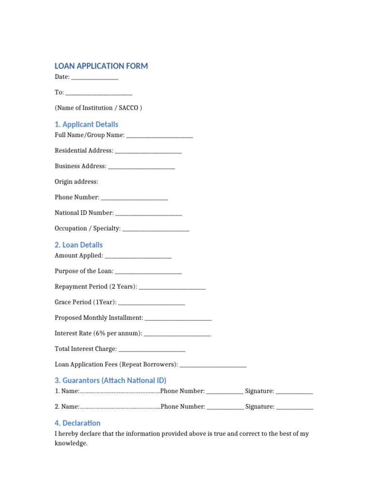 Loan Application Form PIH SACCO | PDF