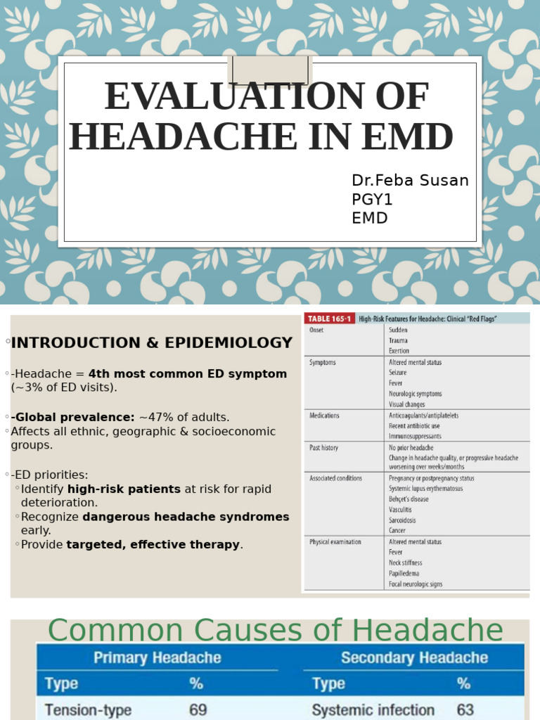headache in ED final (1) | PDF | Headache | Human Diseases And Disorders
