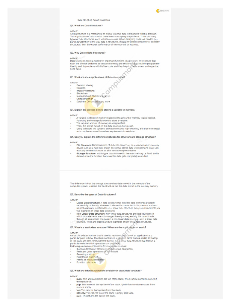 DSA Based Questions | PDF