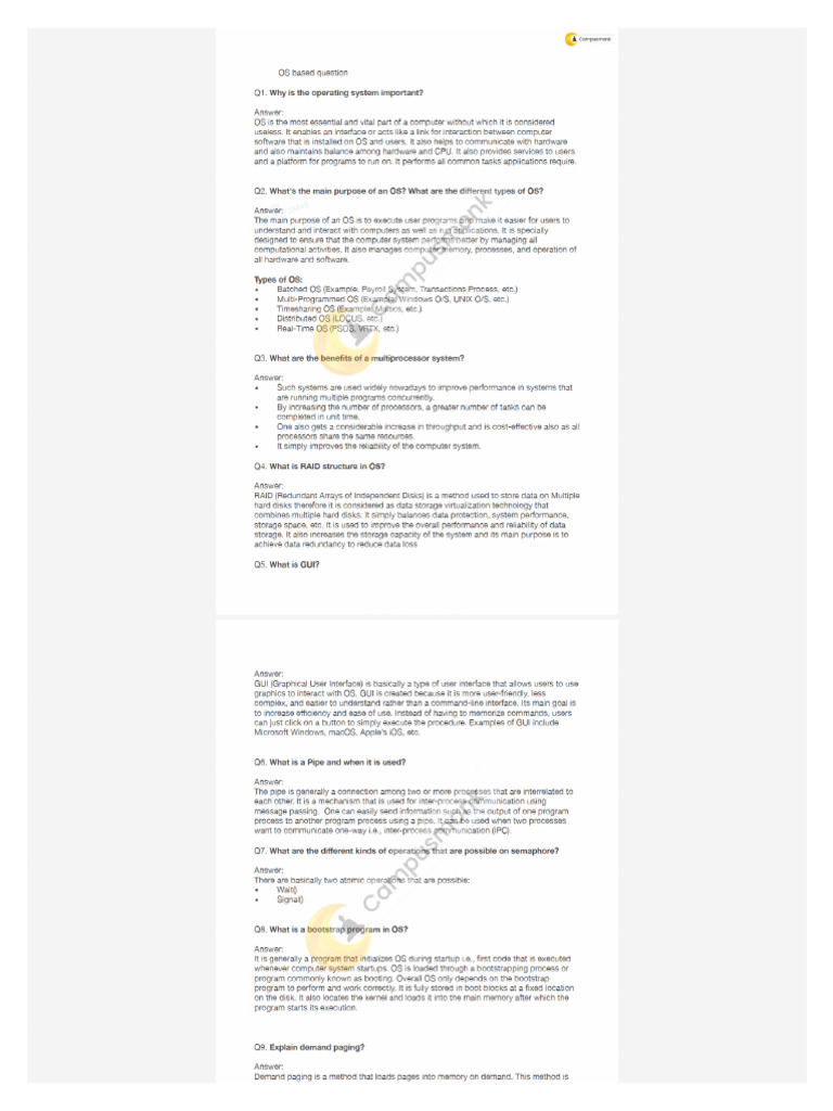 OS Based Questions | PDF