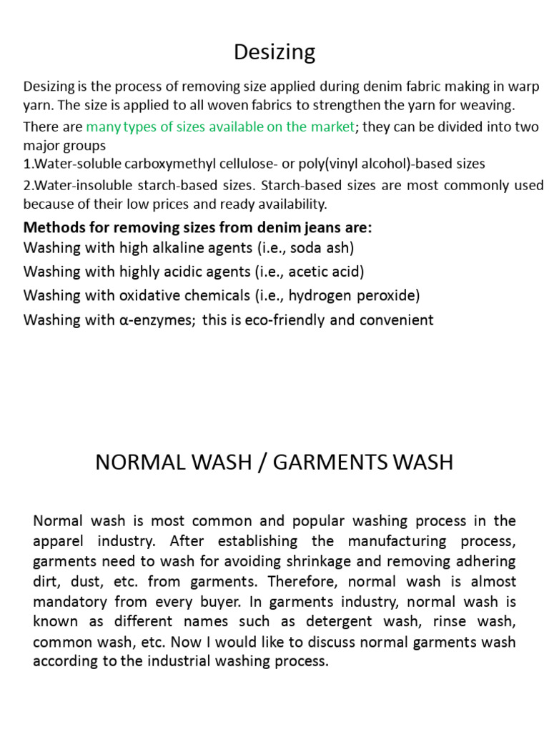 Desizing and Normal Wash Process for Denim | PDF | Sodium Hydroxide ...