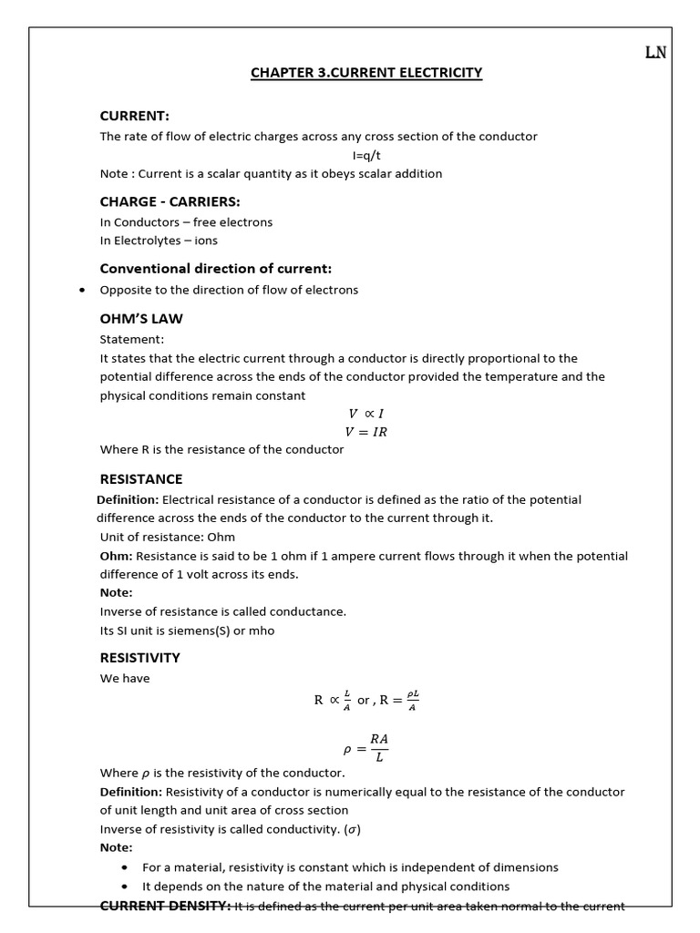 Chapter 3 Current Electricity | PDF | Electrical Resistivity And ...