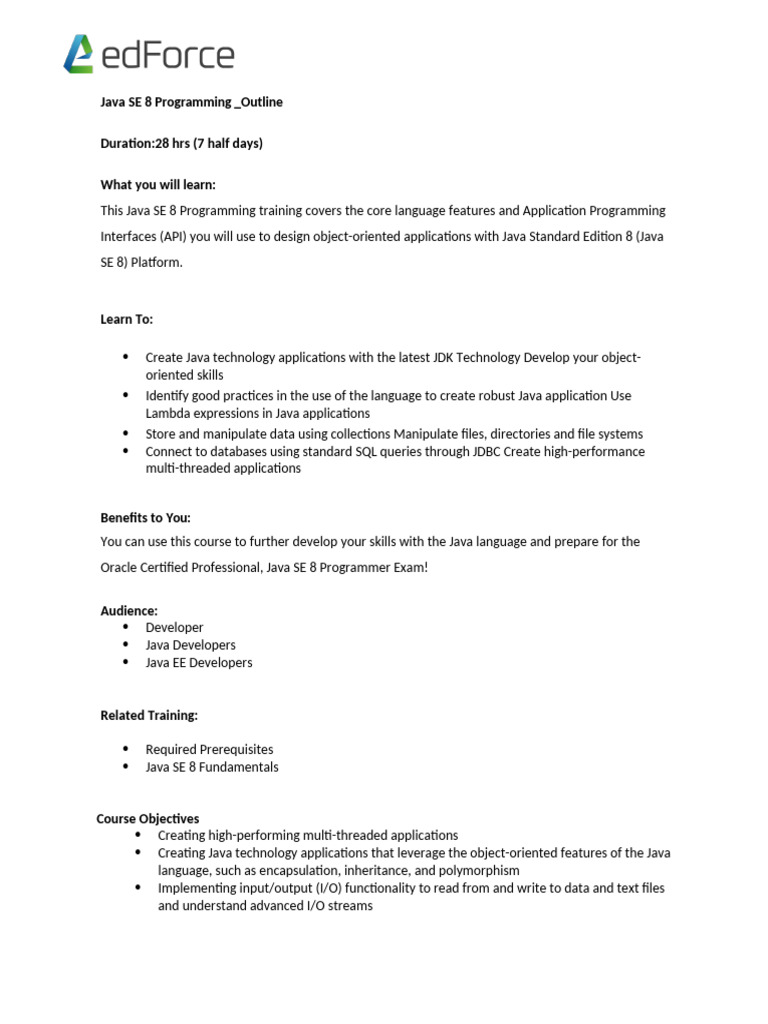 Java SE 8 Programming -Outline (1) | PDF | Method (Computer Programming ...