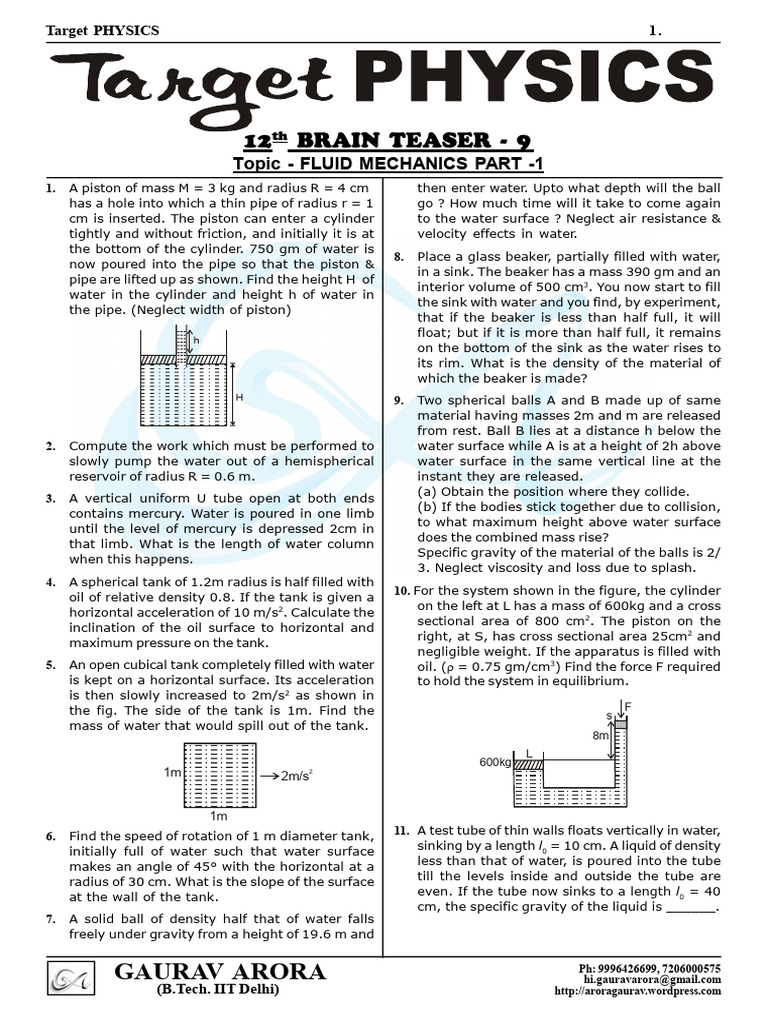 Fluid Mechanics Problems and Solutions | PDF | Density | Buoyancy