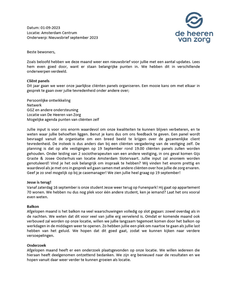 Nieuwsbrief September 2023 | PDF