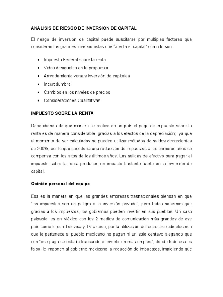 Análisis de Riesgo en Inversiones de Capital | PDF | Tipo de cambio ...