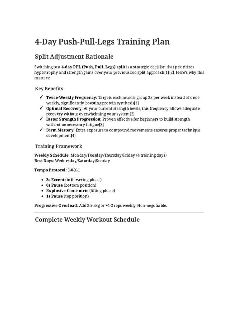 4-Day Push-Pull-Legs Workout Guide | PDF | Strength Training | Physical ...