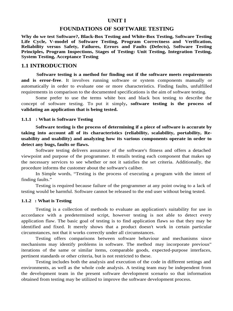 STA Unit-1 Foundations of Software Testing | PDF | Software Testing ...