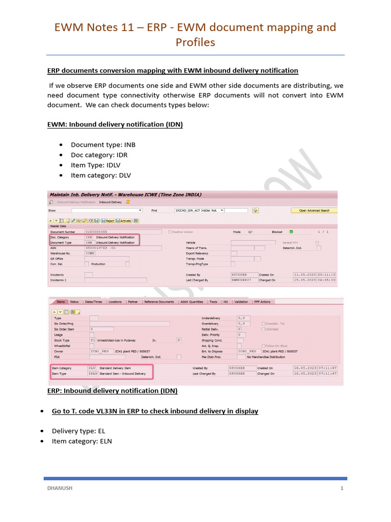 EWM-ERP Document Mapping Guide | PDF
