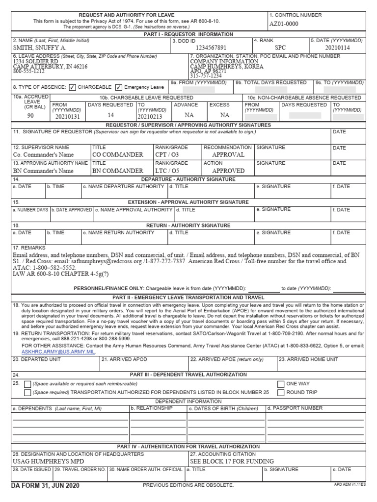 Army Leave Request Form DA 31 | PDF | Chess Theory