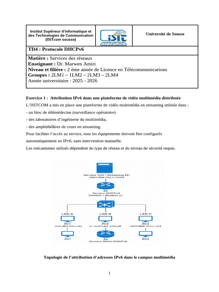 Protocole DHCPv6 et Attribution IPv6 à ISITCOM | PDF | I Pv6 | Système ...
