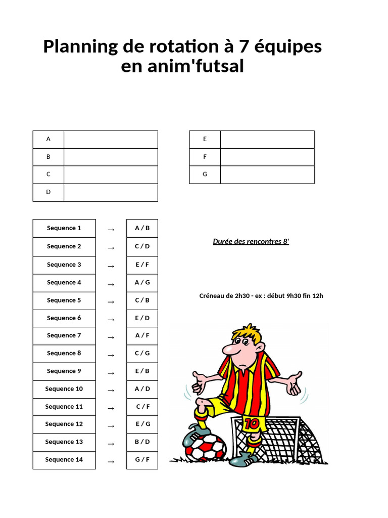 Planning de rotation pour futsal 7 équipes | PDF