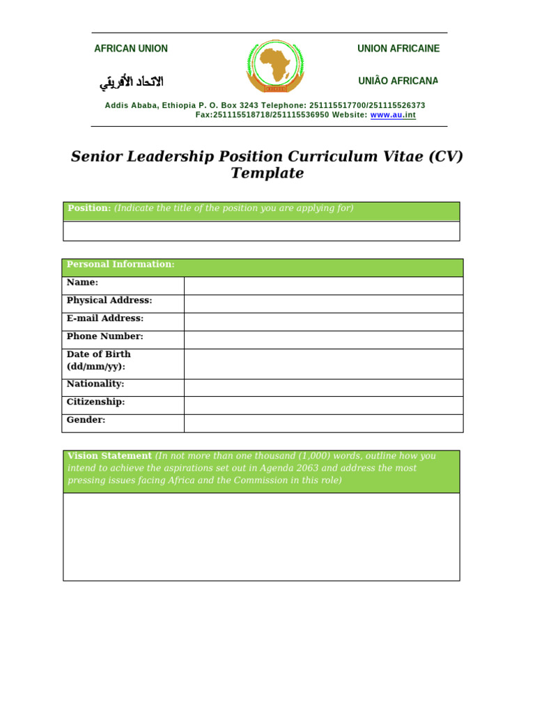38831-Doc-Auc Cv Template English (2) | PDF | African Union