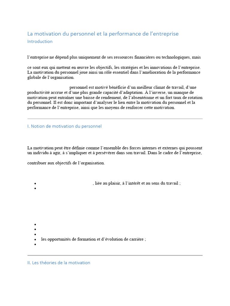 Motivation du personnel et performance entreprise | PDF | Motivation ...