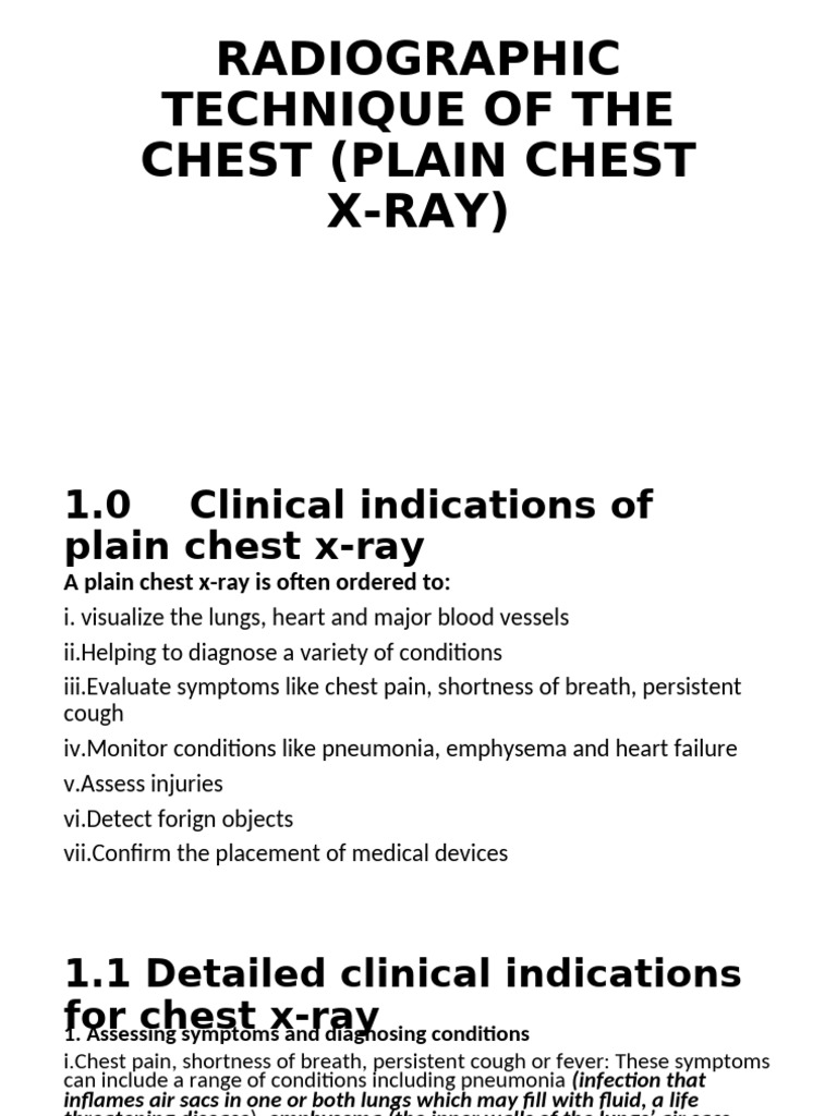 Chest X-Ray Technique and Indications | PDF | Thorax | Lung