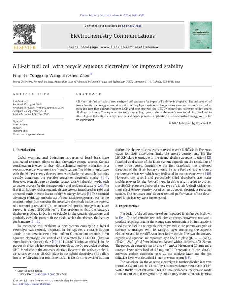 Lithium 1-S2.0-S1388248110004212-Main | PDF | Electrochemistry | Fuel Cell