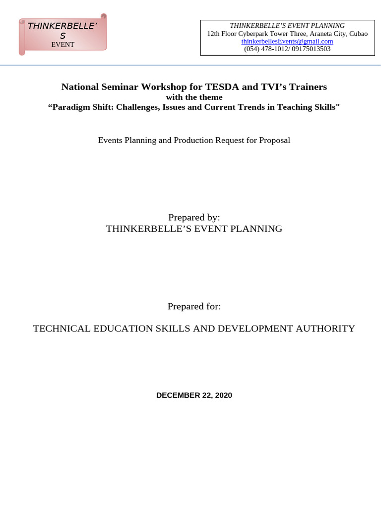 TESDA National Seminar Workshop Proposal | PDF