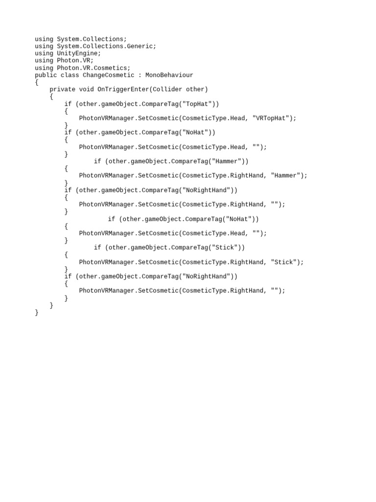 Unity VR Cosmetic Change Script | PDF