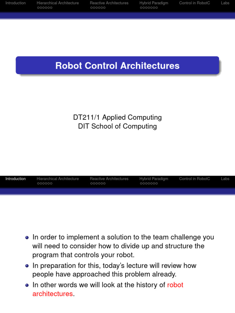Robot Control Architecture | PDF | Robotics | Robot