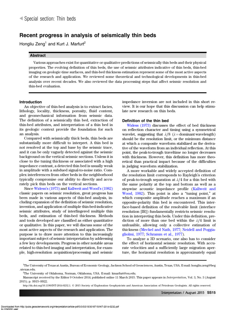 Advances in Seismic Thin Bed Analysis | PDF | Wavelet | Spectral Density