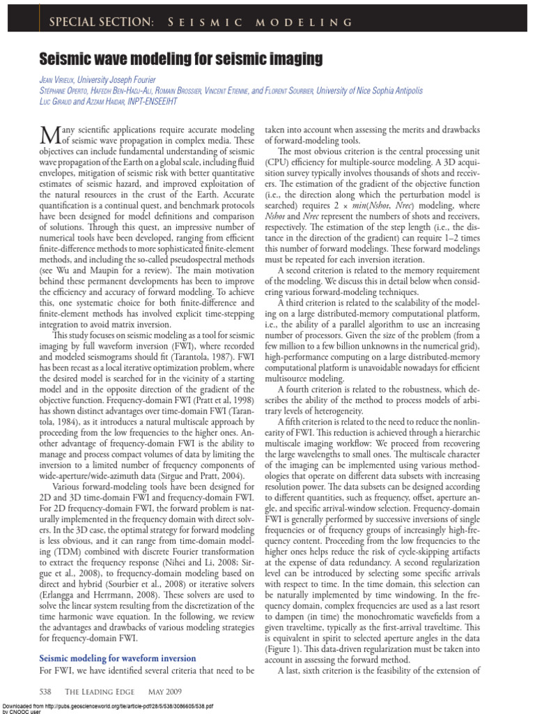 Seismic Wave Modeling For Seismic Imaging | PDF | Inverse Problem ...