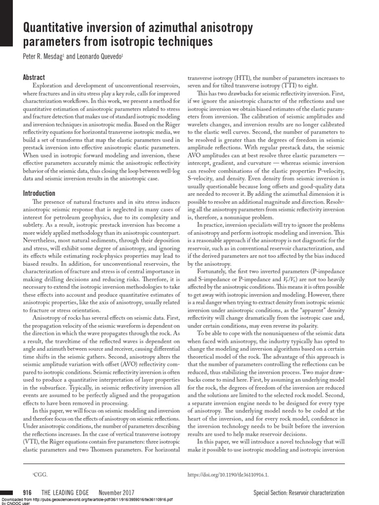 Quantitative Anisotropic Parameter Inversion | PDF | Anisotropy | Chemistry