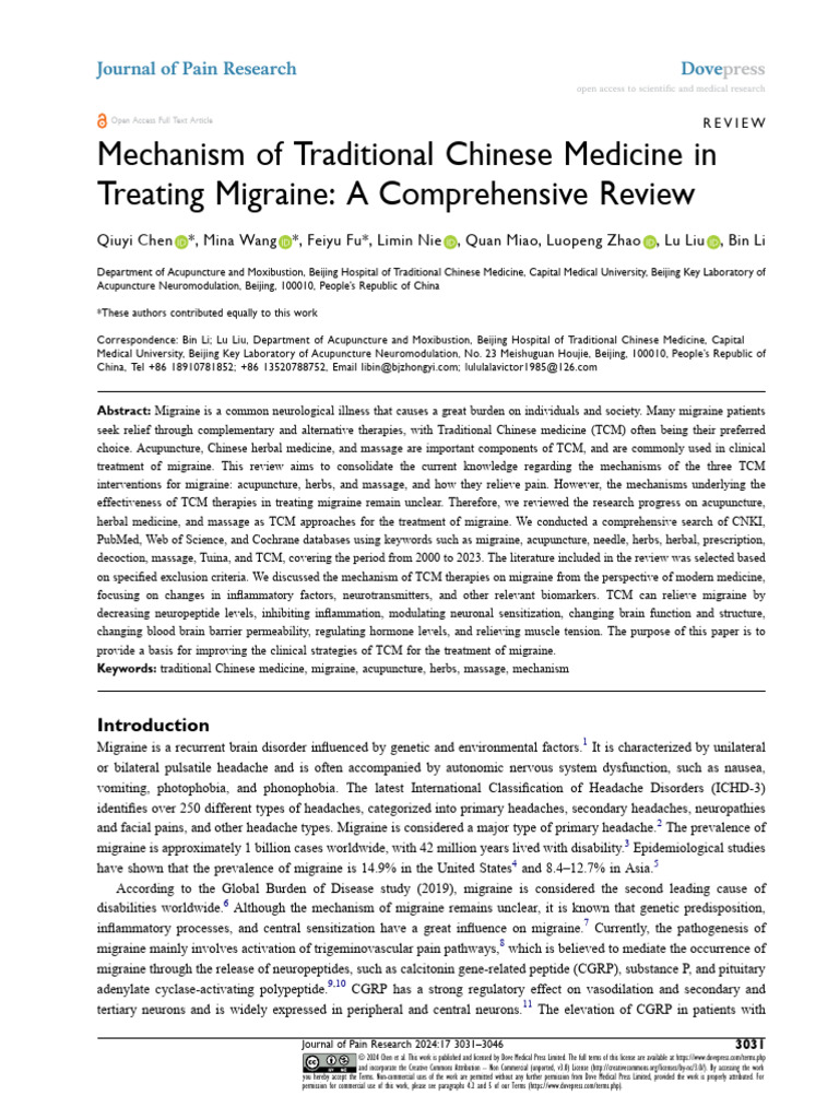 JPR 479575 Mechanism of Traditional Chinese Medicine in Treating Migrai ...