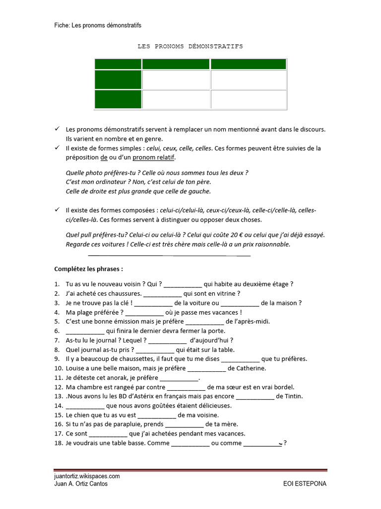 Pronoms démonstratifs en français | PDF | Pronom | Genre grammatical
