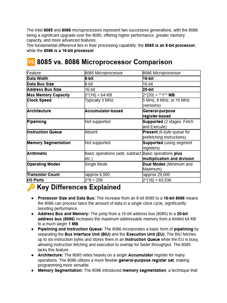 8085 vs 8086 Microprocessor Overview | PDF | Central Processing Unit ...