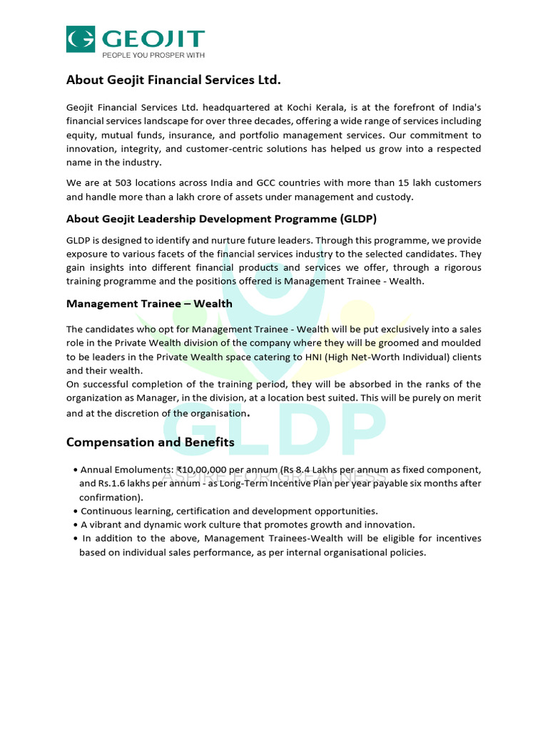 Geojit Financial Services GLDP Overview | PDF