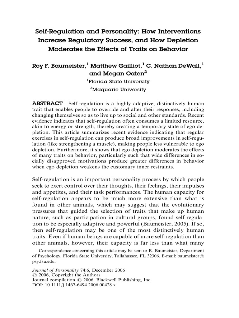 Self Regulation and Personality How Interventions Increase Wg3j3s4gu0 ...