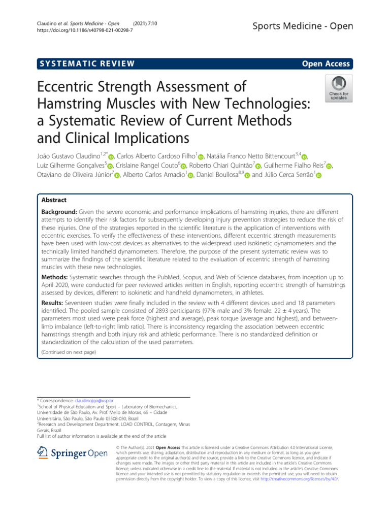 Eccentric Strength of Hamstrings Review | PDF | Systematic Review