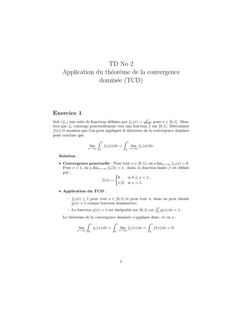 Convergence dominée des fonctions PDF Analyse mathématique — free download