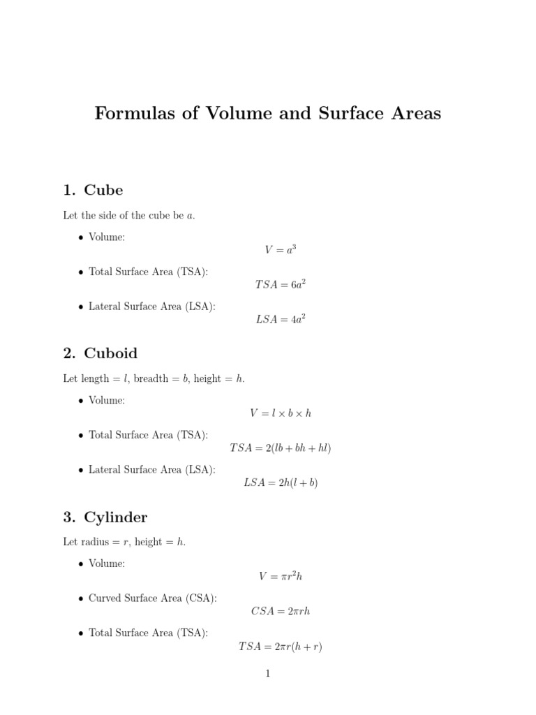Volume and Surface Area Formulas | PDF