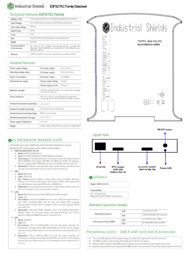 ESP32 PLC Technical Specifications | PDF | Programmable Logic ...