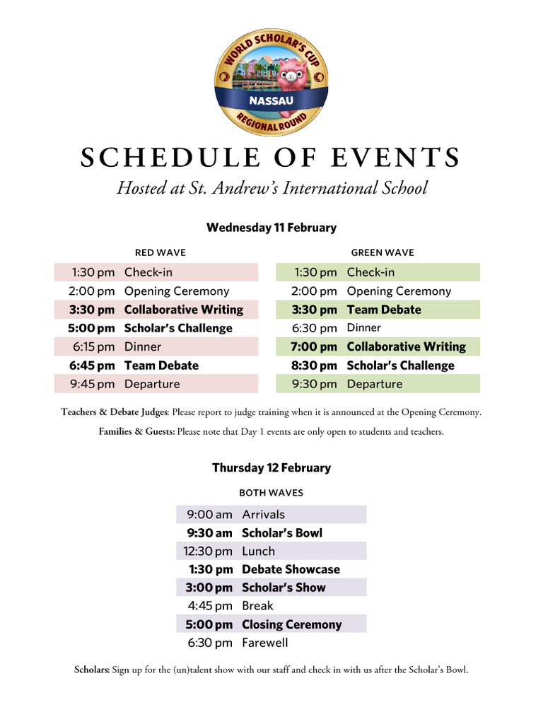 WSC Nassau Round 2026 Schedule | PDF