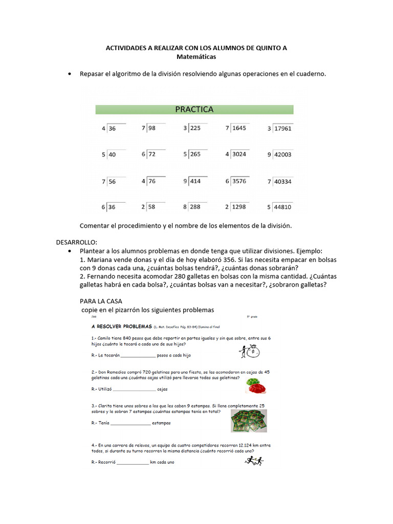 Actividades de Matemáticas y Lengua para Quinto | PDF