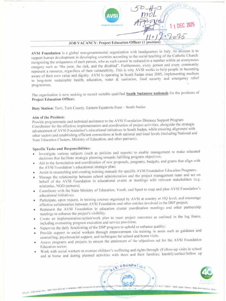 Job Advert-Project Education Officer-Torit | PDF