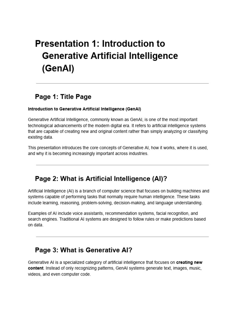 Presentation 1_ Introduction to Generative AI | PDF | Artificial ...