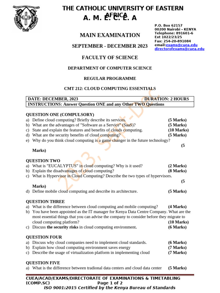 Cloud Computing Essentials Exam 2023 | PDF | Cloud Computing | Computing