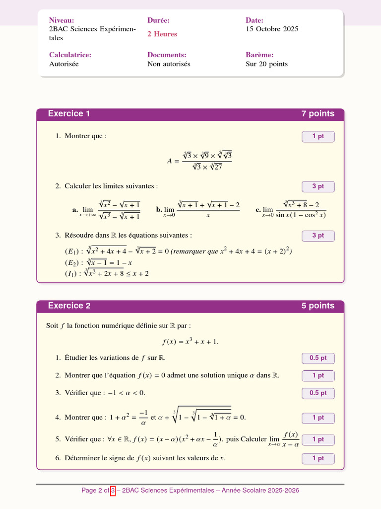 Devoir de Mathématiques 2BAC 2025 | PDF | Mathématiques | Objets ...