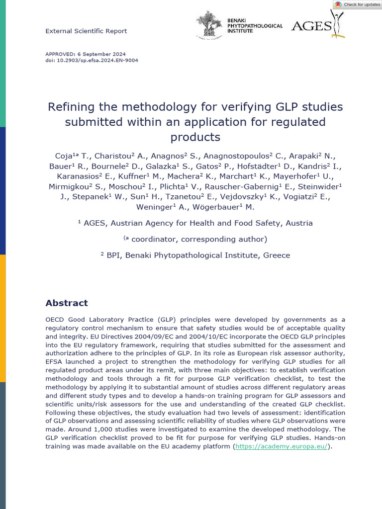 GLP Study Verification Methodology Update | PDF