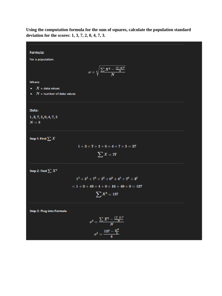 Using The Computation Formula For The Sum of Squares | PDF