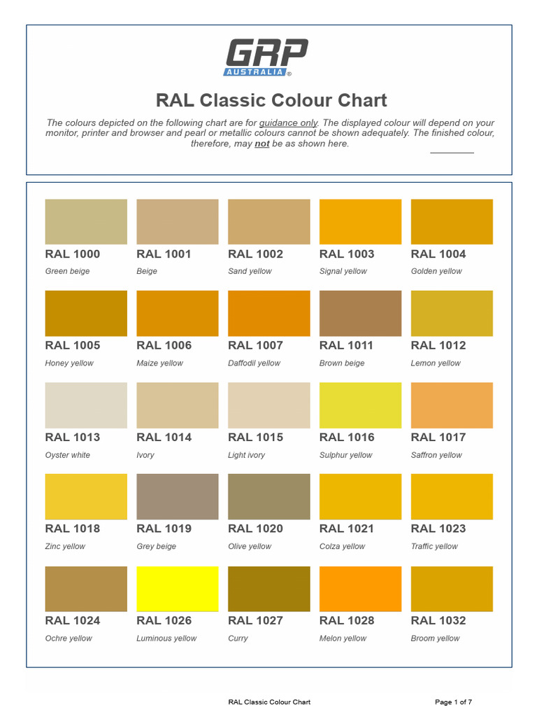 RAL Classic Color Chart Guide | PDF | Blue | Yellow