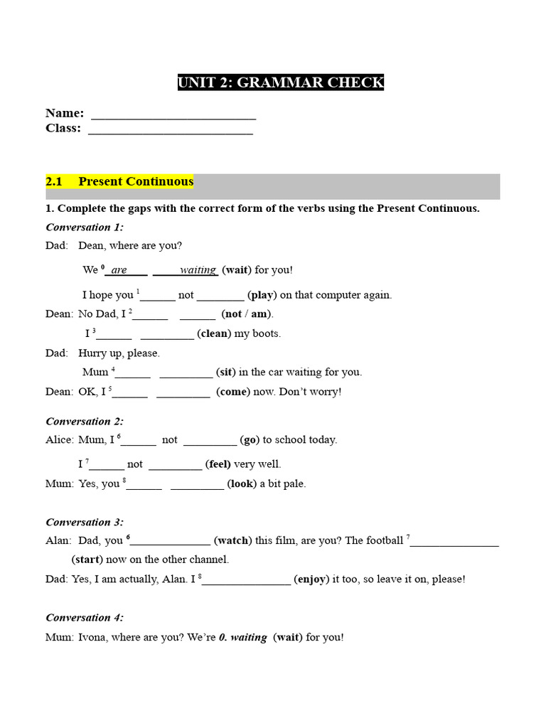 Present Continuous Grammar Exercises | PDF | Linguistic Typology ...